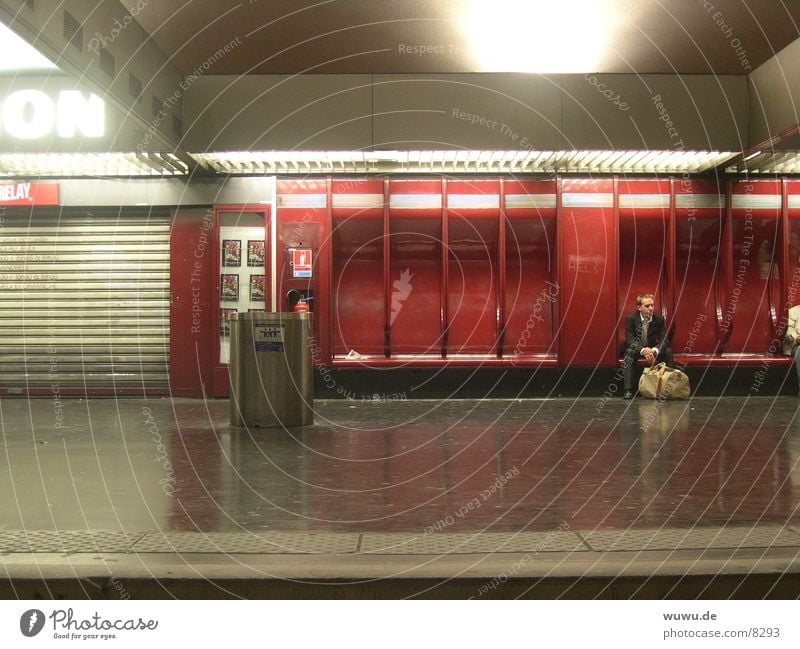 nation Paris Underground Red Night Deserted Platform France Artificial light Neon light Transport Wait