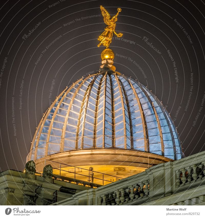 lemon squeezer Dresden Saxony Germany Europe Old town Tourist Attraction Vacation & Travel Light Lighting Domed roof Colour photo Exterior shot Deserted Night