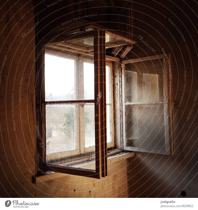 garrison House (Residential Structure) Ruin Window Old Dark Brown Moody Past Transience Change Colour photo Interior shot Reflection