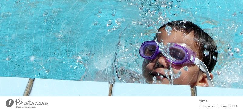 Cool in the pool - V Sunrise Sunset Joy Well-being Swimming & Bathing Summer Sunbathing Aquatics Swimming pool Child Boy (child) Water Eyeglasses To enjoy