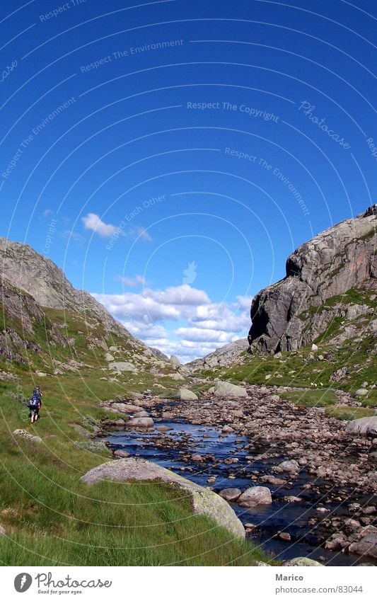 Norway Hike Brook Stone Scandinavia Hiking Backpack Mountain Sky Rock