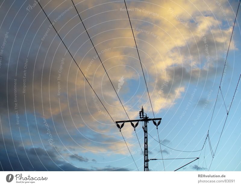 Best supply Clouds Electricity Transmission lines Twilight Dark Provision Light Railroad tracks Energy industry High voltage power line Evening Sunset