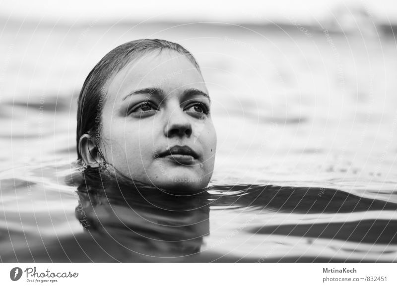 mermaid. Human being Feminine Young woman Youth (Young adults) Woman Adults Body Head 1 18 - 30 years Environment Nature Water Drops of water Waves Coast Beach