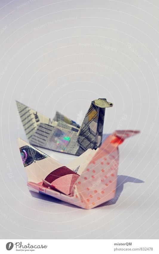 Crane goes business. Art Work of art Esthetic Money Bank note Financial backer Monetary capital Donation Financial transaction Home-made Bird Financial Industry