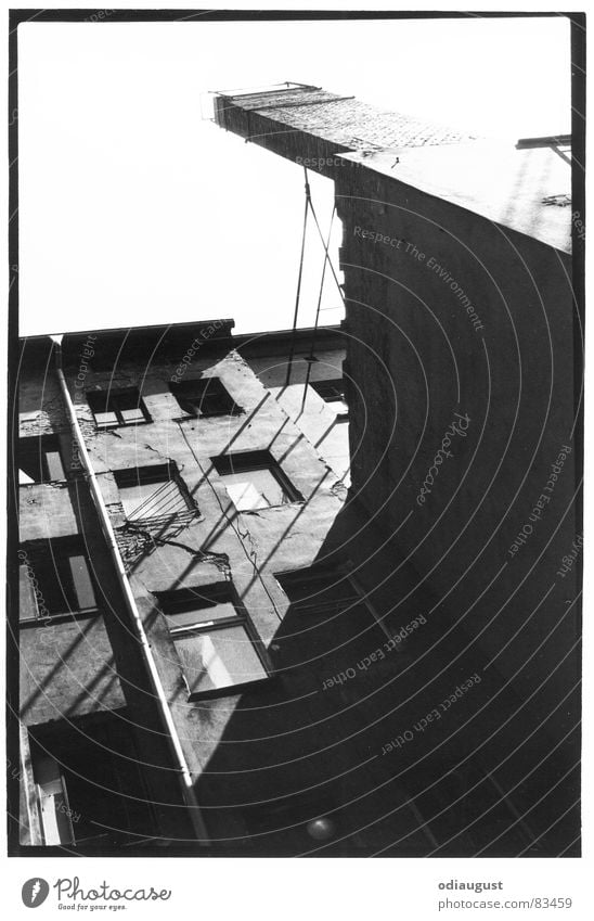 View from the backyard House (Residential Structure) Old building Backyard Window Black & white photo Chimney Berlin Shadow