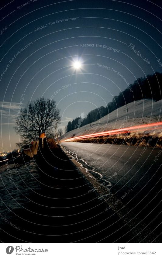 Fullmoon @ night Rear light Full  moon Long exposure Night Dark Mystic Moonlight Switzerland Wide angle Winter mood Grass Park bench Tree Lighting Pattern