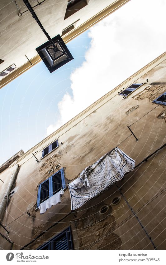 View upwards Alghero Sardinia Town Port City Downtown House (Residential Structure) High-rise Building Architecture Old building Wall (barrier) Wall (building)