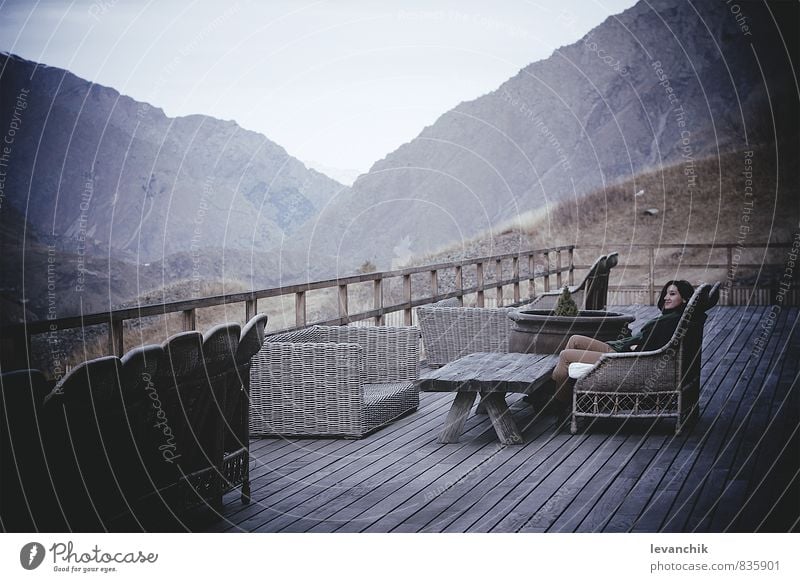 kazbegi Stone Sleep Modern Mountain Vantage point Girl Relaxation Exterior shot Colour photo Detail Day Wide angle Front view