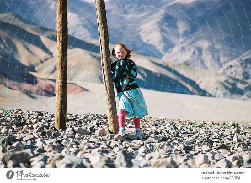 Stone desert with girls Child Morocco Steppe Africa Mountain Far-off places