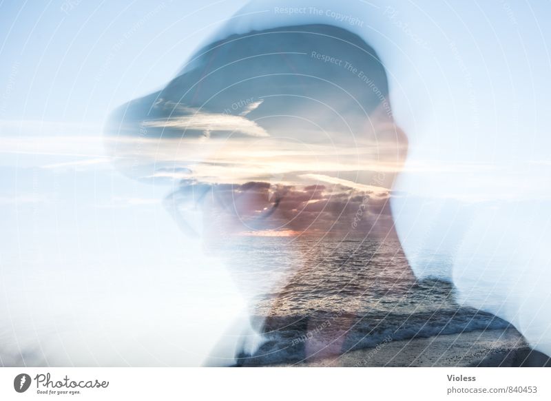 pictures in the head... Masculine Man Adults Head Landscape Sunrise Sunset Waves Discover Exceptional Fantastic Joy Cool (slang) Double exposure Eyeglasses