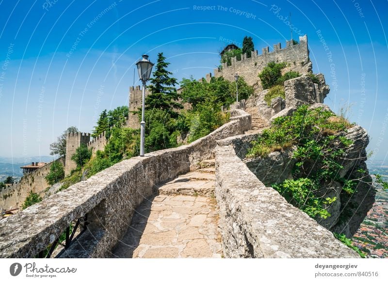 San Marino castle. Summer time Vacation & Travel Mountain Landscape Sky Tree Hill Rock Small Town Castle Building Architecture Stone Old Historic marino san