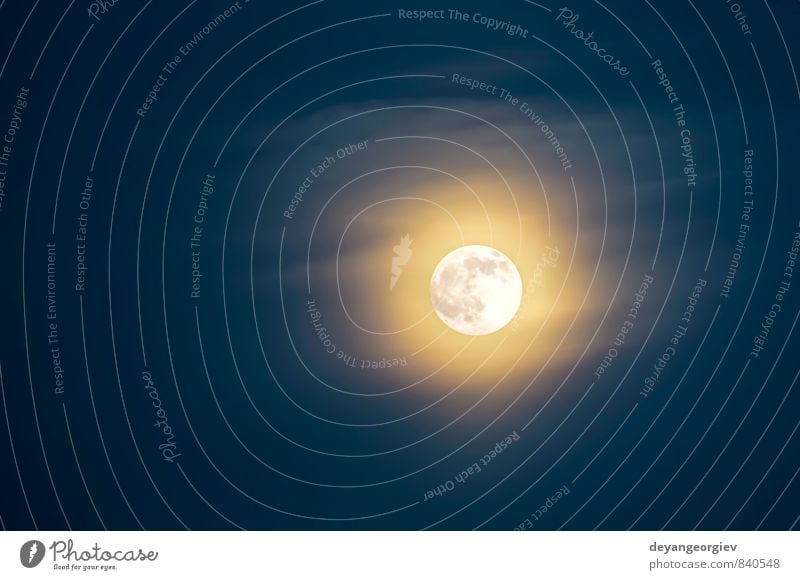 Moon on the background of blue sky Hallowe'en Nature Sky Clouds Dark Bright Blue Yellow Black Colour Mysterious full Moonlight space glowing Astronomy milky