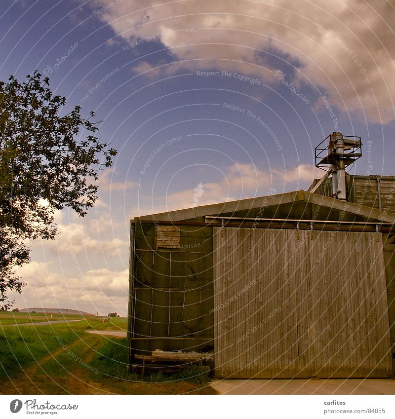 closing time Barn Resettlement farm Sliding gate Footpath Bushes Autumn Clouds in the sky Physics Closing time Completed Work and employment