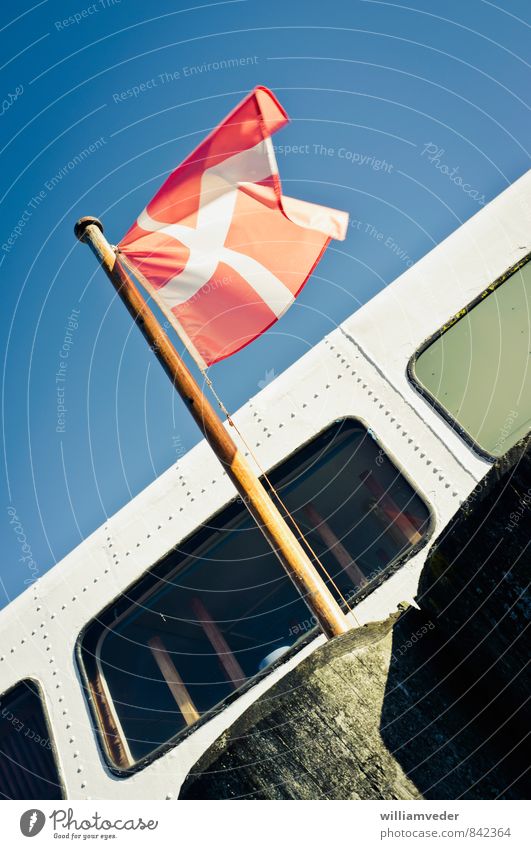 Flag of Denmark in front of a boat Vacation & Travel Tourism Trip Freedom City trip Summer Summer vacation Sun Fishing boat Happy Colour photo Exterior shot