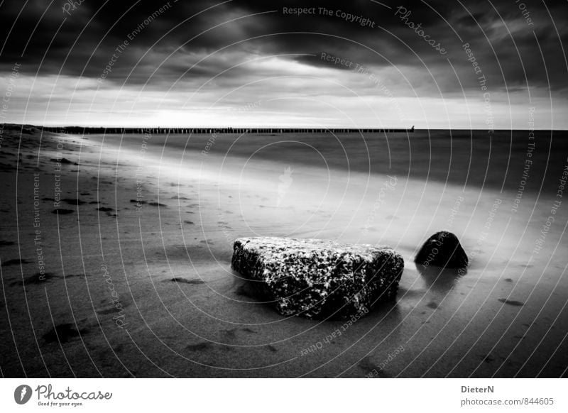 silent Beach Ocean Landscape Sand Water Clouds Horizon Coast Baltic Sea Stone Gray Black White Kühlungsborn Mecklenburg-Western Pomerania Break water