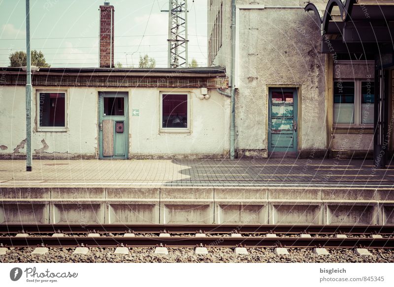 Waiting for ... Vacation & Travel Deserted Train station Wall (barrier) Wall (building) Window Door Rail transport Train travel Platform Railroad tracks