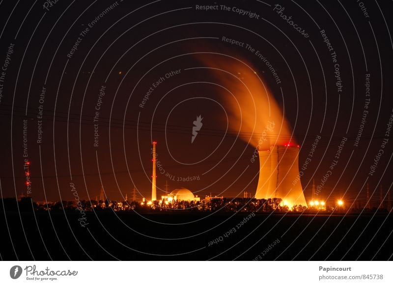 Nuclear power plant at night Industry Energy industry Nuclear Power Plant Schweinfurt Germany Industrial plant Electricity generating station Colour photo