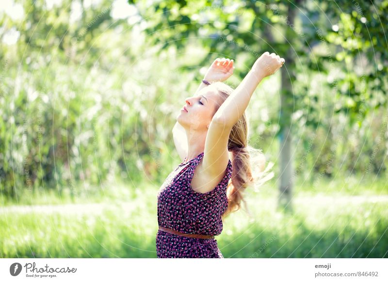 unattached Feminine Young woman Youth (Young adults) 1 Human being 18 - 30 years Adults Nature Summer Beautiful weather Free Natural Green Colour photo