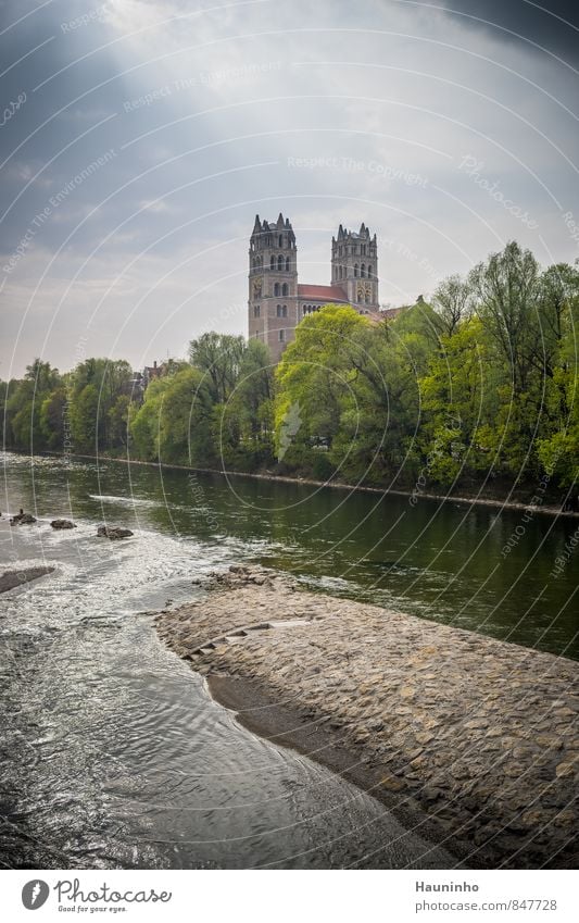 Church on the river Vacation & Travel Tourism Sightseeing Environment Nature Water Sky Spring Beautiful weather Tree Park River Isar Munich Town