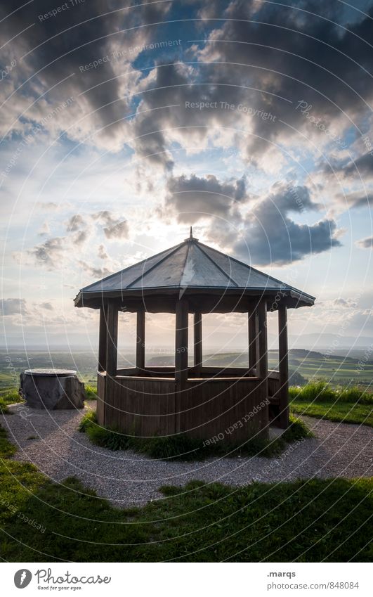 pavilion Trip Hiking Nature Landscape Elements Sky Clouds Horizon Sunrise Sunset Summer Autumn Beautiful weather Grass Hill Pavilion Resting place Relaxation