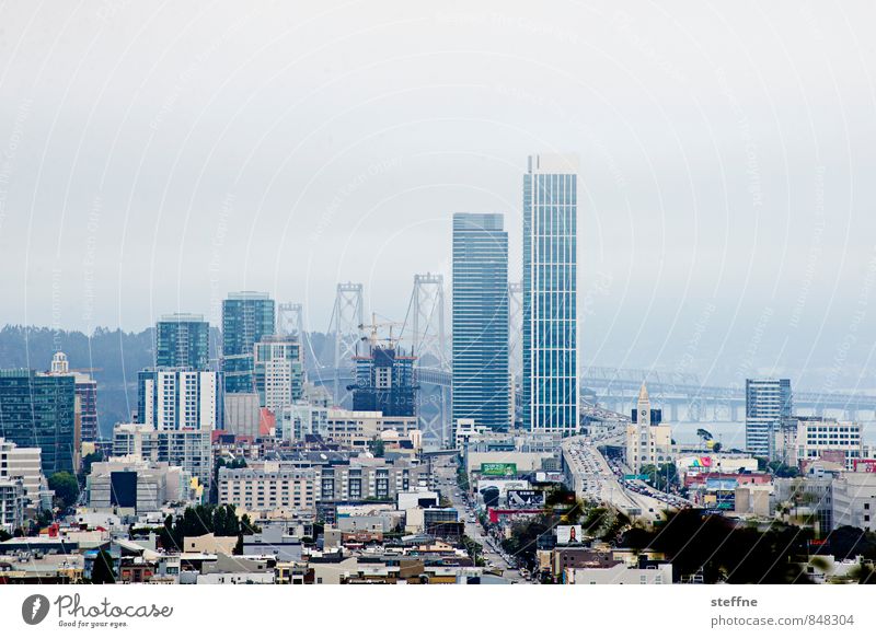 San Francisco | Overview USA Fog Dreary Hill Downtown High-rise Oakland Bay Bridge Copy Space top