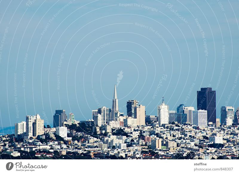 Downtown San Francisco Cloudless sky Beautiful weather Hill USA Town Skyline Populated High-rise Exterior shot Copy Space top Panorama (View)