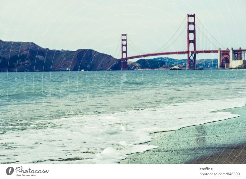 What's Golden Landscape Beautiful weather Waves Coast Beach Ocean Pacific Ocean San Francisco USA Tourist Attraction Landmark Golden Gate Bridge Esthetic