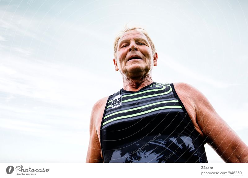 finisher Sports Fitness Sports Training Sportsperson Sporting event Success Triathlon Running sports Masculine Male senior Man 60 years and older Senior citizen