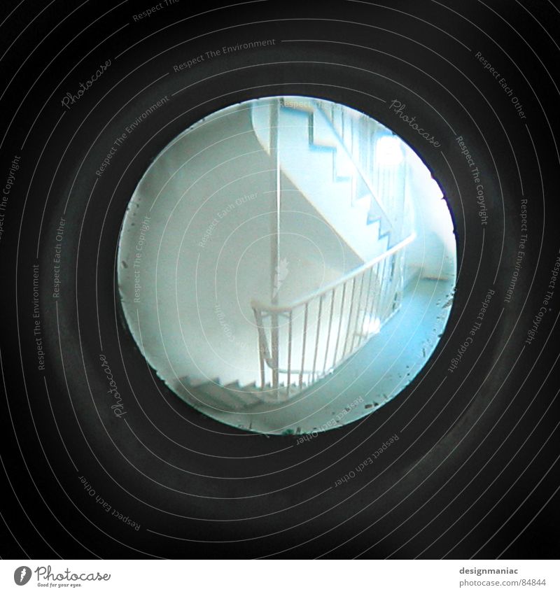 Nobody here! Deserted Fly spots Difference Black Staircase (Hallway) Hollow Empty Dark Light Round Sharp-edged Moonlight Rod Gray Light blue White Informer