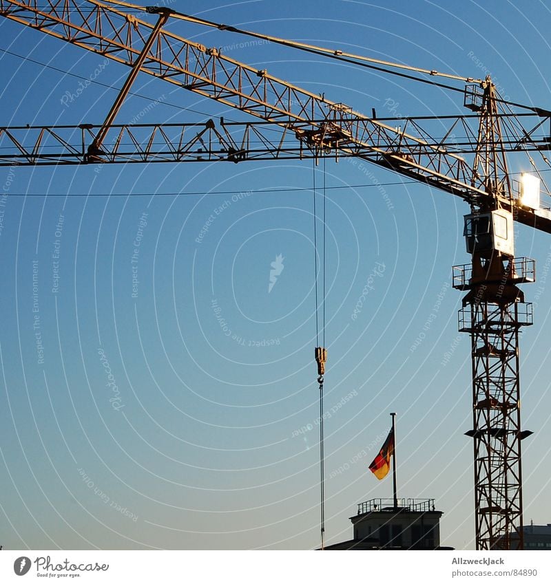 Construction site Germany Pennant Reform Crane Flag Black Red Rebuild Progress Crane operator Sky Craft (trade) Industry restructuring linkage redesign