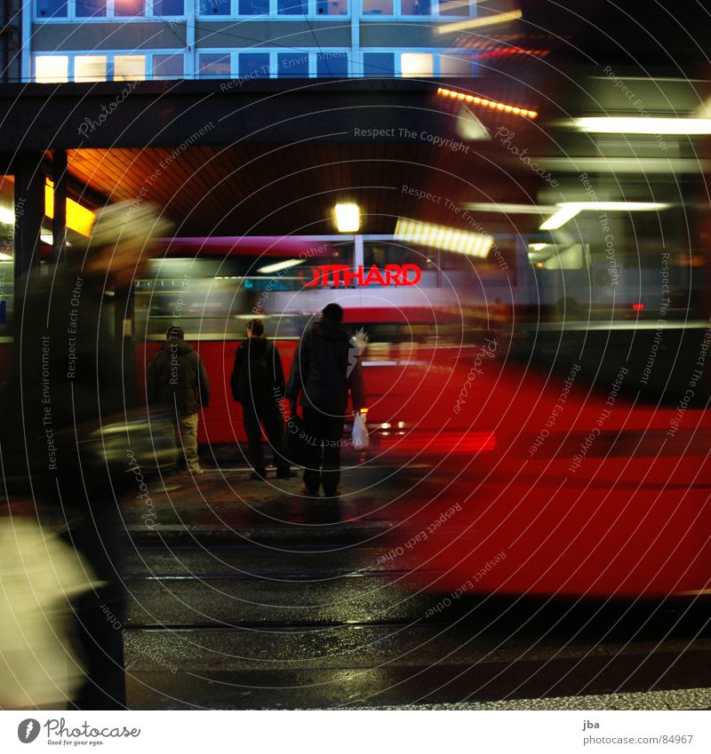 trambling Tram Movement Dark Motion blur Tar Red Light Rear light Glazed facade Window House (Residential Structure) Mount Gotthard Going Calm Stress Agitated