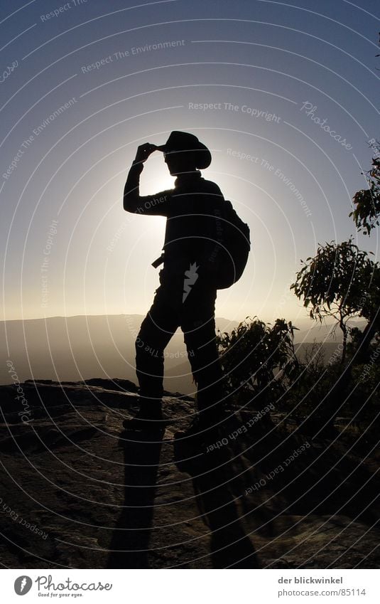 come to where the country is Cowboy Back-light Portrait photograph Silhouette Detail Human being Sun Landscape