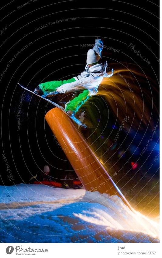 Nightshooting Tailpress Snowboard Long exposure Exposure Hoch-Ybrig Trick Blue Light Dark Black Winter Extreme sports jib puzzle minishreding mike frontside Joy