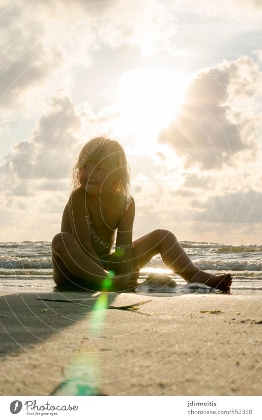 evening at the beach Leisure and hobbies Playing Vacation & Travel Summer Summer vacation Beach Ocean Human being Feminine Child 1 3 - 8 years Infancy Sand