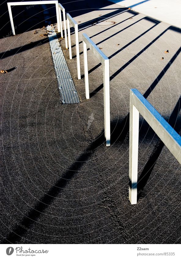 shut-off position Barrier Rod Light Moody Shadow Tar Yellow Physics Abstract Geometry Architecture pass through Posture Handrail Metal Drainage