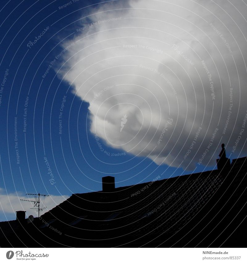 threatening cotton ball II Roof Clouds Black Antenna Threat Storm Absorbent cotton Soft Gray Exterior shot Square Dangerous Rain Rectangle Sky Craft (trade)