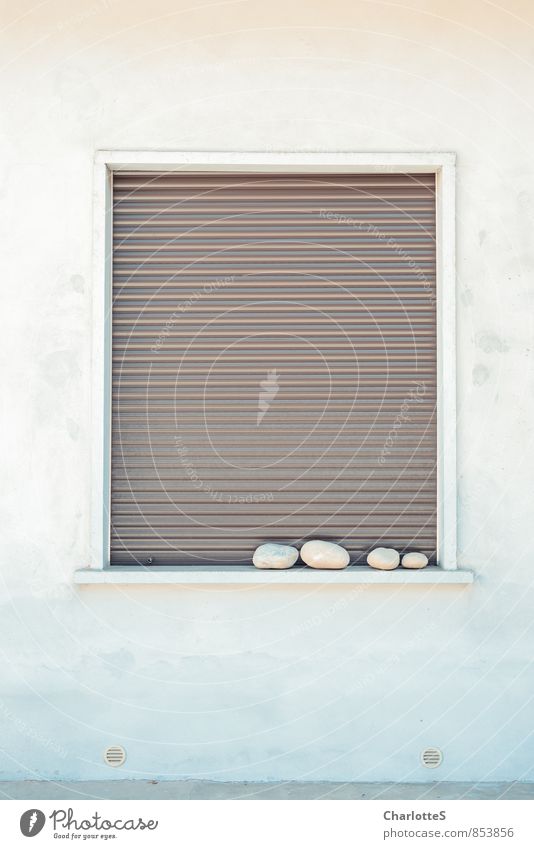 Zen Wall (barrier) Wall (building) Facade Window Stone Sand Sign Relaxation Brown Gray White Italy Milan Calm Siesta Sleep Slat blinds Roller shutter Graph