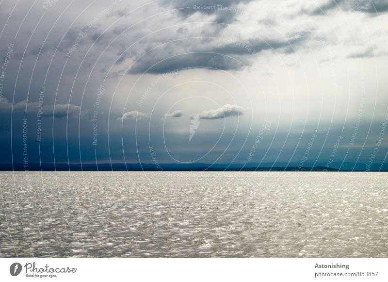 At the lake Environment Nature Landscape Water Sky Clouds Storm clouds Horizon Summer Weather Hill Waves Coast Lake Lake Neusiedl Austria Threat Large Blue