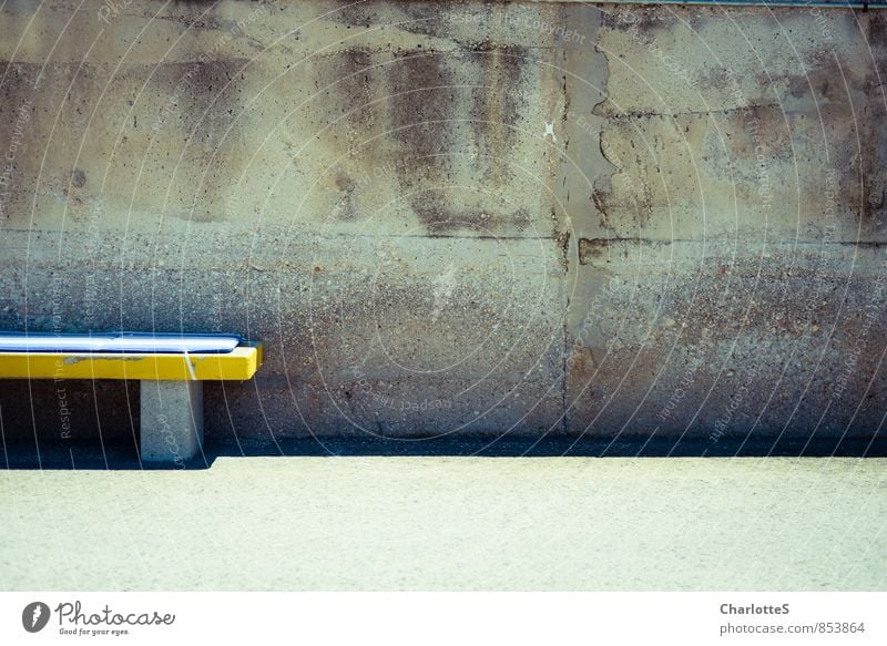 Well seated II Style shabby Chic Fishing village Deserted Wall (barrier) Wall (building) Facade Stone Concrete Yellow Gray Spain Harbour Province Bench Bolster