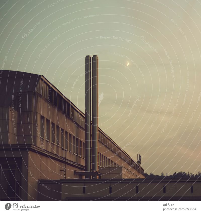 Slow Night, So Long Workplace Factory Industry Business Company Sky Night sky Moon Beautiful weather Skyline Deserted Industrial plant Building Architecture