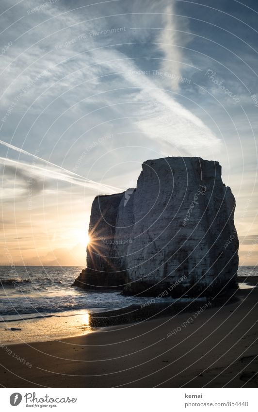 One of these moments Environment Nature Landscape Elements Water Sky Clouds Sunrise Sunset Summer Beautiful weather Warmth Rock Waves Coast Beach Ocean Cliff