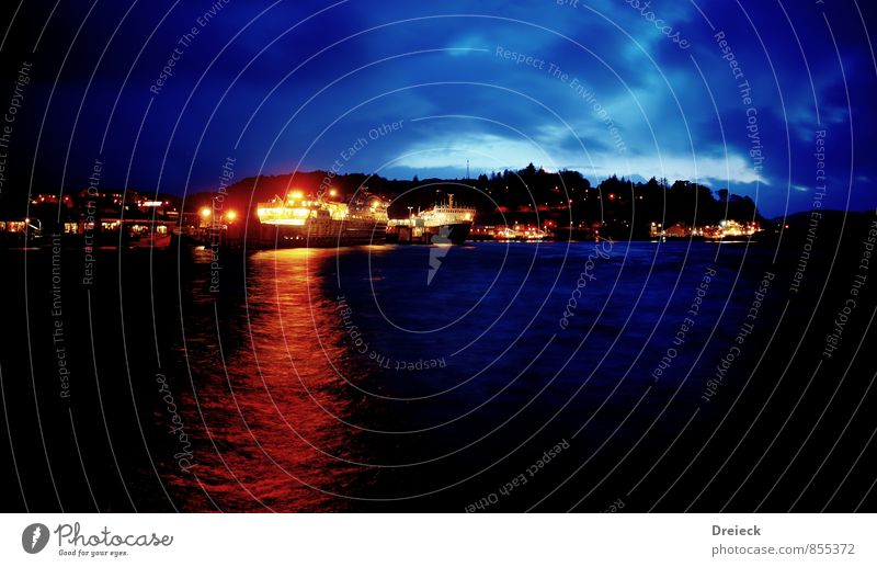 Port Oban Water Clouds Night sky Horizon Moon Autumn Coast Lakeside River bank Highlands Scotland Great Britain Europe Port City Downtown Outskirts Harbour