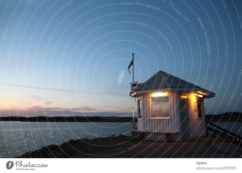 Swedish Night Vacation & Travel Summer vacation Ocean Sailing Cloudless sky Night sky Horizon Sunrise Sunset Beautiful weather Coast Baltic Sea Sweden Hut