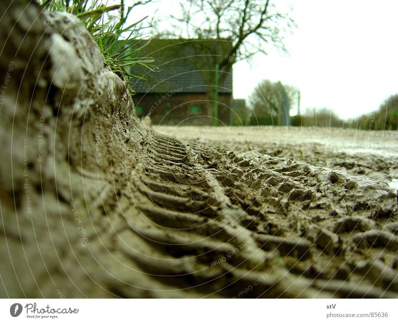 Leave.traces.behind Mud Car tire Fence Furrow House (Residential Structure) Farm Suspension Skid marks Slick Macro (Extreme close-up) Close-up Tracks Street