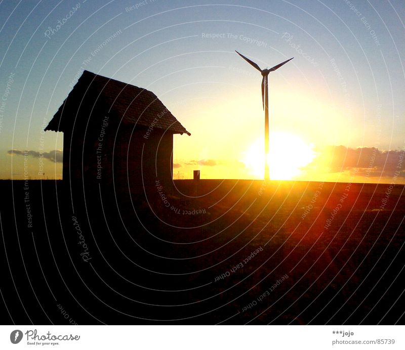 ^. Y Sunset Sunrise Hill Wind energy plant Warm light Evening Back-light Engines Romance Black Circle High voltage power line Morning Power Force