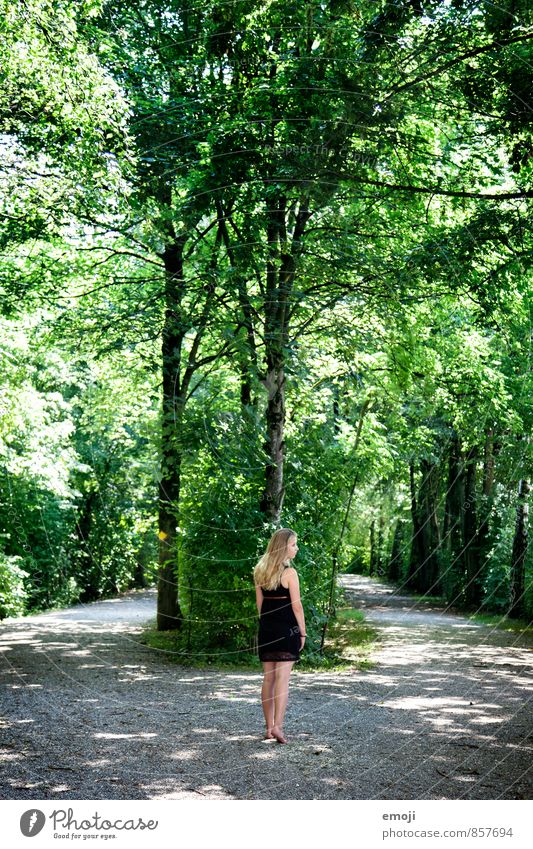 green Feminine Young woman Youth (Young adults) 1 Human being 18 - 30 years Adults Environment Nature Summer Beautiful weather Tree Foliage plant Park Forest