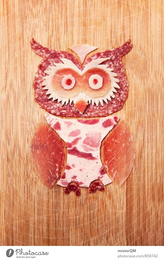 Sausage lover. Elma Eule. Art Work of art Esthetic Owl birds Owl eyes Sausages production Meat Salami Chic Ecological Organic produce Animal Bird Home-made