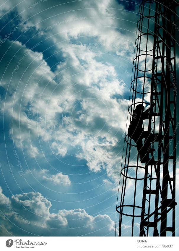 brothers to the sun ... Sky blue Clouds Back-light Dark Silo Detail Safety Concentrate Ladder Blue Shadow sillouette Scaffold cloud Upward Tall Sun cloudporn