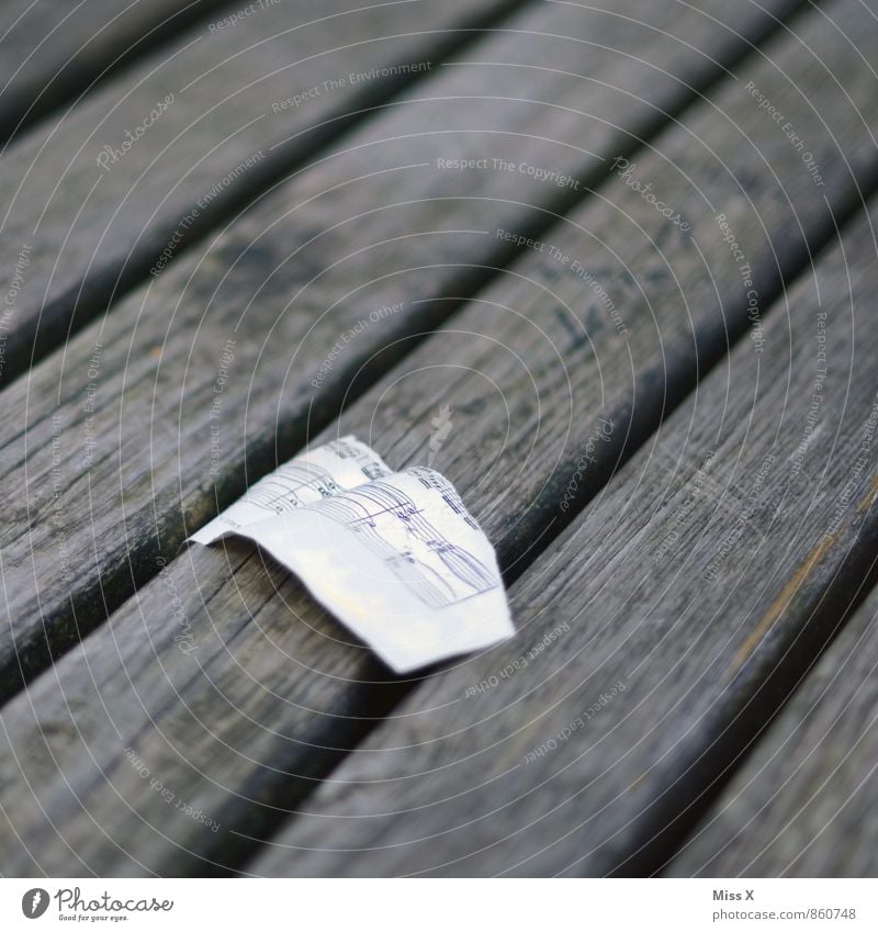 Play me the song... Music Musical notes Paper Wood Old Broken Sheet music Colour photo Subdued colour Exterior shot Close-up Pattern Structures and shapes