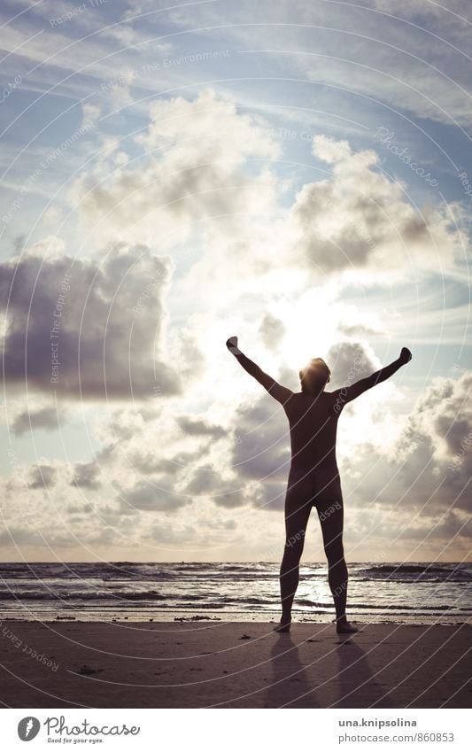 freedom. Vacation & Travel Adventure Far-off places Freedom Summer Summer vacation Sunbathing Beach Ocean Waves Masculine Man Adults 1 Human being Clouds